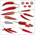 Set of red chili pepper illustration in various styles, vector format