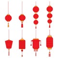 Set of red chinese lanterns isolated on white background. Chinese Lanterns Icon. Vector Illustration. Elements for design. Royalty Free Stock Photo