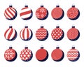 Set of red christmas balls with ornament. Vector illustration 2023.