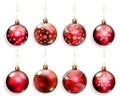 Set of red Christmas balls with and without snowflakes Royalty Free Stock Photo