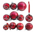 Set of red christmas bauble, ball with ornament Royalty Free Stock Photo