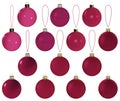 Set of red Christmas tree balls with different lighting isolated on background. 3D illustration.