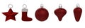 Set of red coloured Christmas tree decoration baubles. Isolated 3D illustration Royalty Free Stock Photo