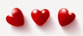 Set of red 3D hearts isolated on a transparent background.Vector illustration.Love concept Royalty Free Stock Photo