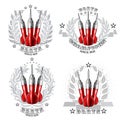 Set with red darts in center of silver wreath. Sport logo for any darts game or championship