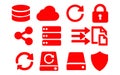 Set of red database icons for data storage and information technology Royalty Free Stock Photo