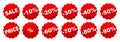 Set red discount percent, collection discaount signs - vector