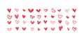 Set of red doodle hearts. Heart drawn the hand. Royalty Free Stock Photo