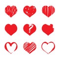 Set of red drawing hearts