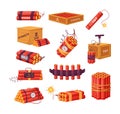 Set of red dynamite sticks and detonator box Royalty Free Stock Photo