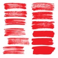Set of red flat brush strokes