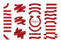 Set of red glitter ribbons, bows, banners, flags. Vector.