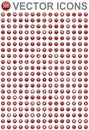 Set of 300 red glossy round vector icons, business, technology, medicine and education web buttons Royalty Free Stock Photo