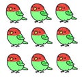 set of red green birds