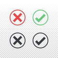 Set of red green black circle icon check mark icon on transparent background. Approve and cancel symbol for design Royalty Free Stock Photo