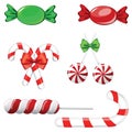 Set of red and green candies. Hard candy lollipop. Candy wrapped Royalty Free Stock Photo