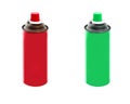 Set of red and green colors spray paint cans isolated on white background