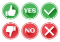 Set red and green icons buttons. Thumb up and down. Like and dislike. Confirmation and rejection. Yes and no. Vector Royalty Free Stock Photo