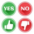 Set red and green icons buttons. Thumb up and down. Like and dislike. Confirmation and rejection. Yes and no. Vector Royalty Free Stock Photo