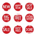 Set of red, grunge stamps. Collection of icons Royalty Free Stock Photo