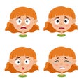 Set of red-haired girl scared face expression isolated on white Royalty Free Stock Photo