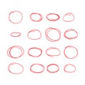 Set of red hand drawn elements for selecting text, Sketch oval. Vector illustration Royalty Free Stock Photo