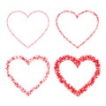 Set of Red Hand Drawn Linear Grunge Hearts