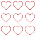 Set red heart shape outline stroke icon vector set heart shape stroke outline, love sign symbol for Valentine Day Royalty Free Stock Photo