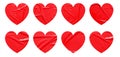 Set of red heart shapes stickers mock up blank tags labels,