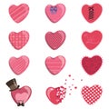 Set of red hearts. Collection of stylized hearts with patterns. Symbol of love. Vector illustration for Valentine`s day.