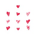Set of red hearts of different shapes Royalty Free Stock Photo