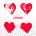Set of red hearts. Hand drawn brushstroke design elements. Vector illustration Royalty Free Stock Photo