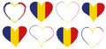 Set of red hearts icons with flag of Romania - vector illustration design element Royalty Free Stock Photo