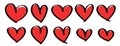 Set of red hearts icons. Hand drawn line art effect, Happy Valentine\'s day card or banner or letter template Royalty Free Stock Photo