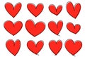 Set of red hearts icons. Hand drawn line art effect, Happy Valentine\'s day card or banner or letter template Royalty Free Stock Photo