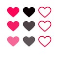 Set of red hearts icons. Vector illustration Royalty Free Stock Photo