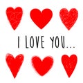 Set of red hearts for Valentines day. I love you. Vector illustartion Royalty Free Stock Photo