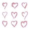 Set red hearts in white gold doodle style, the logo, a symbol of