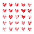 Set of red imprint hearts. Vector illustration.