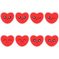 Set of kawaii emotions hearts