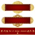 Set of red label with gold filigree ornament