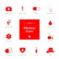 Set of red medical icons. Royalty Free Stock Photo