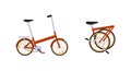 Set of Red Modern Folding City Bike. Ecological Transport side view and fold up. Commuting by compact portable electric