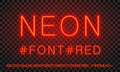 Set of red neon font