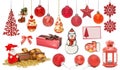 Set of red New Year baubles for Christmas Royalty Free Stock Photo