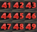 Set of red numbers from forty-one to forty-nine