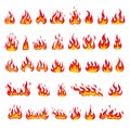 Set of red and orange fire flame. Collection of hot flaming element. Idea of energy and power. Isolated vector illustration in Royalty Free Stock Photo