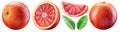 Set of red orange, orange slices and orange leaves. File contains clipping paths Royalty Free Stock Photo