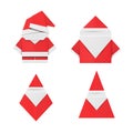 Set of red origami Santa Claus. Paper Christmas decoration toys.