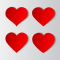 Set of 4 red paper cut out hearts